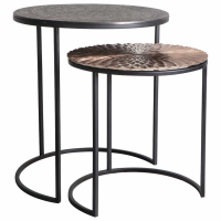 Set of 2 Side Occasional Stackable Black Metal Round Nest of Tables 52cm Diameter