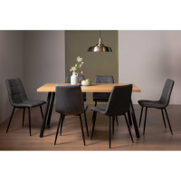 Ramsay Oak 6 Seater Table with 4 Legs And 6 Mondrian Dark Grey Faux Leather Chairs Dining Set