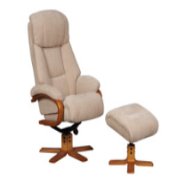 Modern Beige Cream Fabric Upholstered Swivel Recliner Armchair and Footstool Set