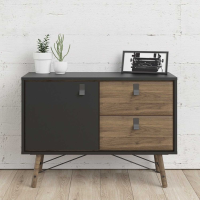 Industrial Modern Sideboard 1 Door 2 Drawers in Matt Black Walnut 100cm Wide