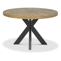 Modern Rustic Oak Round Dining Table Marquetry Top 125cm Diameter