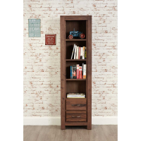 Slim Walnut Bookcase Tall Narrow Alcove Unit 2 Drawers Base Dark Wood Finish