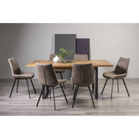 Rustic Oak 190 to 240cm Large Extending Dining Table Set 6 Dark Tan Faux Leather Chairs