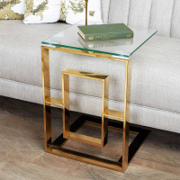 Gold Metal 40cm Square Sofa End Lamp Display Table Gold Tinted Stainless Steel Legs