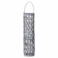 Scandinavian Grey Woven Wicker Lantern with Glass Hurricane 80x17cm