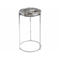 Agate Natural Stone Round Small Side Lamp Table Polished in Stainless Steel 32cm Diameter