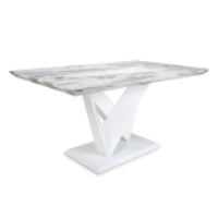 Grey and White Marble Dining Table High Gloss White Base 150 x 90cm