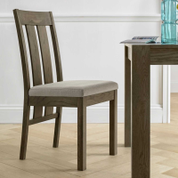Turin Dark Oak Wood Slatted Dining Room Chair With Pebble Grey Fabric Upholstered Seat Pad (Pair)