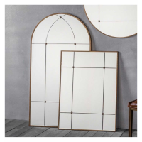 Traditional Style Antique Gold Finish Arch Wall Mirror with Lined Detailing 140x76cm