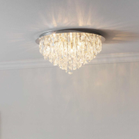 Retro Round Chrome Plated Steel and Clear Crystal Glass 5 Ceiling Light