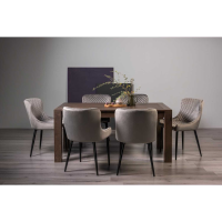 Modern Dark Oak Extending Dining Table Set 6 Grey Velvet Fabric Chairs 165 to 225cm