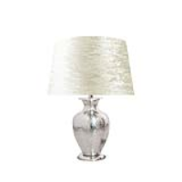 44. 5cm Nickel Plated Jar Design Gray Base With Velvet White Drum Shaped Fabric Shade Table Lamp