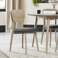 Scandi Solid Light Oak Back Dining Chair Grey Fabric Seat Pad