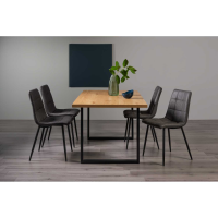 Ramsay Rustic Oak Effect Melamine 6 Seater 160cm Dining Set on U Leg And 4 Mondrian Dark Grey Faux Leather Chairs