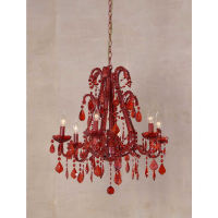 Marie Therese Red Chandelier, Red Crystal 6 Arm