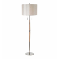 Modern 60W Natural Wood and Oatmeal Faux Silk and Nickel Effect Plated Floor Lamp
