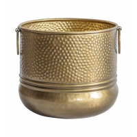 Small Round Antique Brass Planter With Handles 26cm Diameter