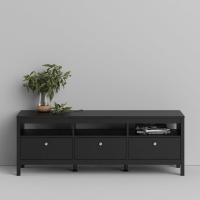 Modern Matt Black 3 Drawer Living Room TV Unit With Metal Knobs 54.1 x 151.2cm