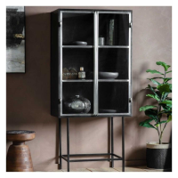 Modern Style Kilkenny Black Iron and Glass 2 Door 2 Shelf Drinks Cabinet 176x82cm