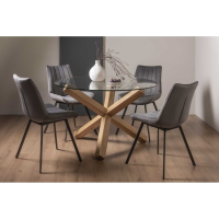 Turin 4 Seater Round Dining Table And 4 Fontana Grey Velvet Fabric Chairs Dining Set