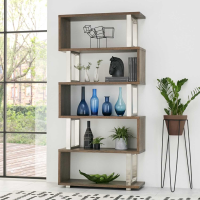 Open Display Shelving Unit Bookcase Dark Oak Shelves Chrome Metal Frame