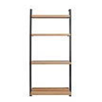 Industrial Oak Wood And Powder Coated Metal 4 Shelf Living Room Bookcase 190 x 60cm