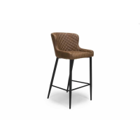Modern Brown Faux Quilted Leather Kitchen Breakfast Bar Stool Black Legs