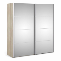 Modern Oak Mirrored Glass Sliding 2 Door Double Bedroom Wardrobe 200.4x182.4cm