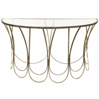 Deco Champagne Gold Console Hall Table With Clear Glass Top Scallop Legs 75x130cm