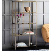 Modern Glass and Metal 4 Shelves Display Unit Bookcase in Champagne 150x70cm
