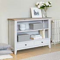 Modern Small Grey Painted Solid Wood 2 Drawer Low Bookcase Limed Top 31x100cm