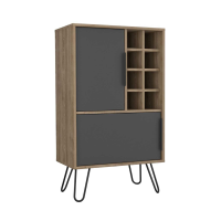 Retro Bleached Oak Finish 2 Grey Door 8 Open Rack Drinks Bar Cabinet 104.1x60.9cm