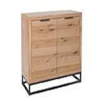 Industrial Style Oak Wood 2 Door Living Room Display Sideboard With Shelf And Powder Coated Steel Frame 80 x 100cm