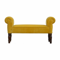 Traditional Style Mustard Velvet Upholstered Solid Wood Living Room Bench 53 x 101cm