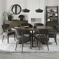 Dark Oak Large 200cm Oval Dining Table with 6 Dark Grey Fabric Upholstered Chairs Set