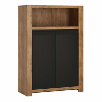 Industrial Oak and Matt Black 2 Door Storage Cupboard Cabinet With Open Shelf