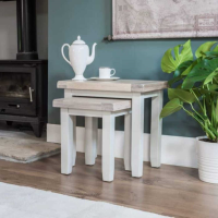Modern Grey Painted Nest of 2 Side Tables Stackable Shaker Style Legs