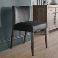 Modern Dark Grey Velvet Dining Chair Low Back Dark Oak Legs