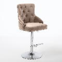 Mink Light Brown Velvet Height Adjustable Bar Stools Chrome Base Set of 4