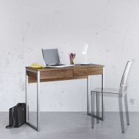 Retro Walnut Slim 2 Drawer Office Study Desk With Silver Metal Legs 76.5x101.6cm