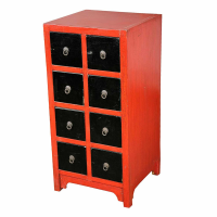Red Black 8 Drawer Bedside Cabinet