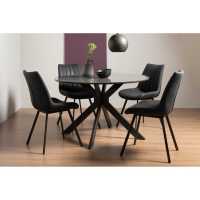 Hirst 4 Seater Round Dining Table And Fontana 4 Dark Grey Suede Fabric Chairs Dining Set