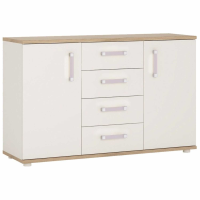 Kids White High Gloss 2 Door 4 Drawer Sideboard With Lilac Bar Handles