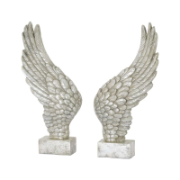 Modern Style Resin Large Size Freestanding Antique Silver Finish Angel Wings Ornaments On Marble Base 49 x 20cm
