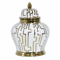 Value Medium 30cm White And Gold Ginger Jar