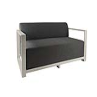 Modular Outdoor 2 Seater Sofa Dark Grey Fabric Upholstery White Metal Framed