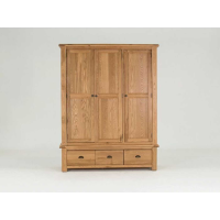 Traditional Solid Oak Natural 3 Door 3 Drawers Triple Wardrobe Oiled Finish 195 Tall
