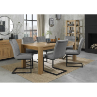 Turin Light Oak 8 to 10 Seater Extending Dining Set 6 Light Grey Fabric Cantilever Chairs