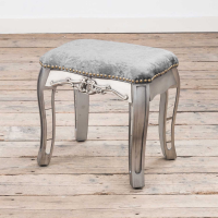 Annabelle French Vintage Distressed Shabby Chic Silver Paint Mirrored Dressing Table Stool
