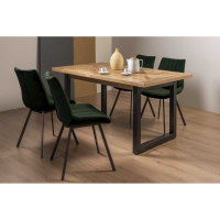 Rustic Oak 158 to 203cm Extending Dining Table Set 4 Green Velvet Fabric Chairs